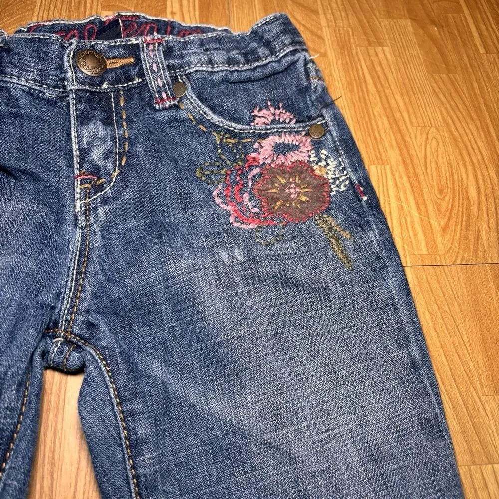 Baby Gap Toddler Girls Jeans Size 5 Years Denim Embroidered Cuffed Straight Leg